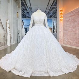 Hire Lnyer All Over Shiny Beading Pearls Sequins Skirt Slit 2 Pieces Long Sleeve Wedding Dresses With Detachable Skirt