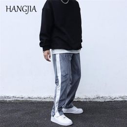 Side Striped Patchwork Sweat Pants Harajuku Mens Women Velour Jogger Sweatpant High Street Man Fashion Velvet Wide Leg Trousers Men's 174U