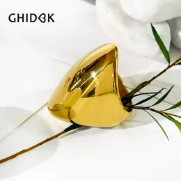 Cluster Rings GHIDBK Free Tarnish Stainless Steel Gold Pvd Plated Chunky Double Layer Heart Wide Band Ring For Women Street Style Jewellery