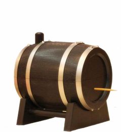 1PC Creative Oak Wine Barrel Type Automatic Toothpick Holder Press Bucket Dispenser Tooth Pick Cotton Swab Case box Black O 03366590387