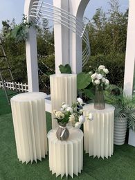 Party Decoration Paper Folding Cylinder Pedestal Rack Arts Pillars Plinth Holder For Wedding Backdrops Walkway Dessert Cake Table Stand