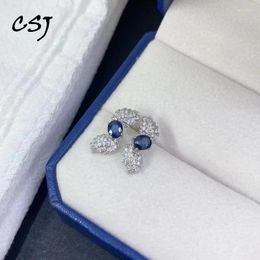 Stud Earrings Natural Sapphire Sterling 925 Silver Gemstone 4 5mm For Women Party Birthday Wedding Trendy Jewellery Gift