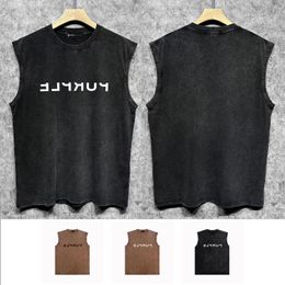 2024 high version summer new Purple ZJBPUR064 reverse letters do old printed vest vest R96W90 trend loose casual sleeveless T-shirt sports pure cotton