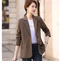 Women's Suits Spring Autumn Solid Colour Blazer Tops Woman Korean Fashion Slim Long Sleeve Coffee Overwear Casual Suit Jacket Female W289