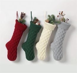 Christmas Knitted Socks Red Green White Grey Knitting Stocking Christmas Tree Hanging Gift Sock Xmas Party Candy Stockings LL1696161536