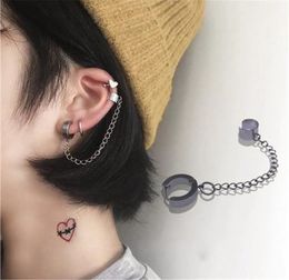 Kpop Punk Cool Chain Tassel Simple Unique Ear Bone Clip Silver Color Dangle Earrings For Women Man Egirl BFF Jewelry Gifts8398280