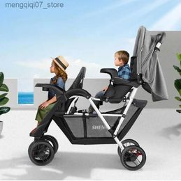 Strollers# Luxury Double Stroller Folding Portable Twin Baby Stroller Lying and Seating Shock Absorption Newborn Double Seat Strollers