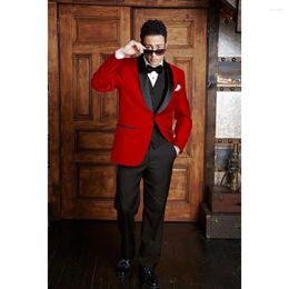 Men's Suits STEVDITG Fashion 3 Piece Jacket Pants Vest Red Coat Black Slim Fit Wedding Blazer Groom Luxury Terno Outfits