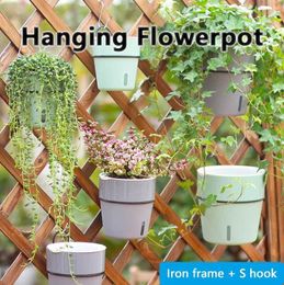 Planters Pots Hanging Flowerpots Self Watering Wall Fence Balcony Railing Hook Plastic Flower Pot Outdoor Indoor Auto Absorption Planter T240505