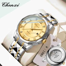 CHENXI Dawn Mens Business Watch the Year of Loongs New Second Sweeping Movement Transparent Glow Calendar Quartz