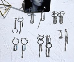 6 Pairs Per Set Earrings Safety Pin Geometry Chain Drop Earrings Women Vintage Long Chain Earrings Men Korean Fashion Jewellery C1815656916