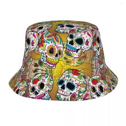 Berets Sugar Skulls Bucket Hat For Woman Vocation Skull Halloween Sun Stylish Outdoor Fisherman Boonie