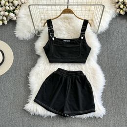 Work Dresses Youth Woman Jean Set Straps Vest Tank Tops Denim Shorts Suits For Women Ladies Short Pants Costumes