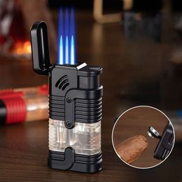 Three Flame Torch Cigar Lighter With Cigar Knife Butane Iatable Windproof Lighter