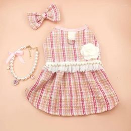 Dog Apparel Autumn/Winter Pet Plaid Stripe Dress Skirt Coat Winter Cat Bow Tie Dresses For Small Dogs