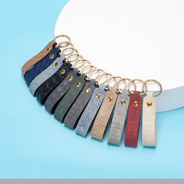 Cloth pattern PU Leather Keychain For Men Women Simple Car Key Chains Key Rings Business Party Wedding Gift For DIY Pendant