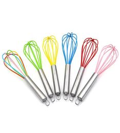 10 Inch Wire Whisk Stirrer Mixer Egg Beater Colour Silicone Egg Whisk Stainless Steel Handle household Baking Tool DH01626628046