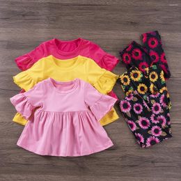 Clothing Sets Spring And Summer Toddler Girl's Suit Lotus Leaf Sleeve Top Sunflower Full Print Pants 2pcs Printed Leisure 0-4Y