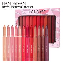 Amazon's best brand HANDAIYAN 12 Colour non stick cup lipstick pen lipliner set can be rotated and cut dually