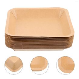 Disposable Dinnerware Pack Kraft Paper Plates Thickened Chip Exposure Packing Sushi Containers For Fried Snack Cases