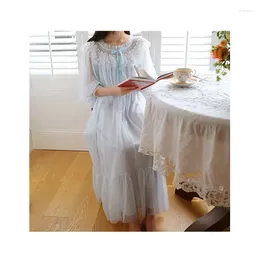 Women's Sleepwear Princess Vintage Wedding Gown Sweet Lace Round Neck Long Nightgown Women Loose Full Sleeves Mid-Calf Pure Cotton Lining