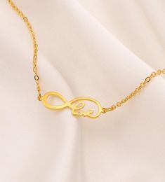 Infinity Symbol Love Pendant Necklace figure 14k Fine Gold Antique Yellow Filled Women Ladies Girls Charms MOM Gift Box1409583