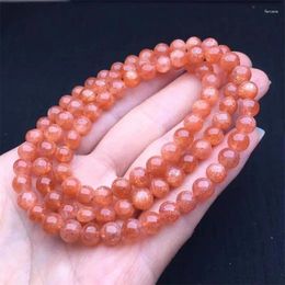 Link Bracelets 6MM Natural Golden Sunstone Triple Circle Bracelet Women Healing Gemstone Crystal Strand Jewelry Gift 1PCS