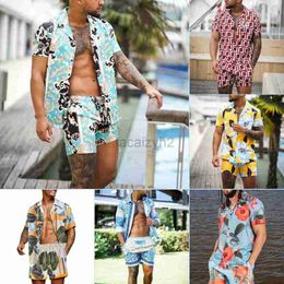 Men's Tracksuits streetwear Leisure suit men's seaside vacation style short sleeved shirt beach pants printed short sleeved T-shirt sports shorts two piece set