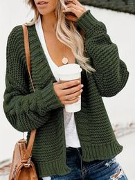 Women's Knits Solid Open Front Chunky Knit Cardigan Casual Long Sleeve Sweater Clothing