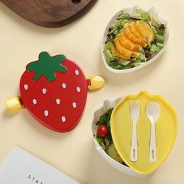 Bowls Kids Cute Strawberry Shape Lunch Box With Fork Spoon 2 Layer Grade Large Capacity Fruit Storage Bento