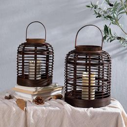 Candle Holders Nordic Vintage Bamboo Holder Antique Lantern Rustic Wedding Home Decoration Accessories Porte Bougie Room Supplies AH50ZT