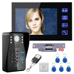 Card Touch Key 7" Lcd Rfid Password Video Door Phone Intercom System Kit+ Electric Strike Lock+ Wireless Remote Control Unlock