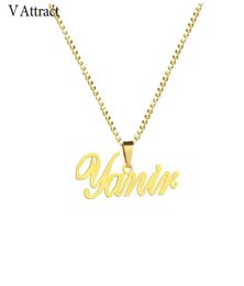 Gold Box Chain Custom Jewelry Personalized Name Pendant Necklace Handmade Cursive Nameplate Choker Women Men Bijoux BFF Gift4320208