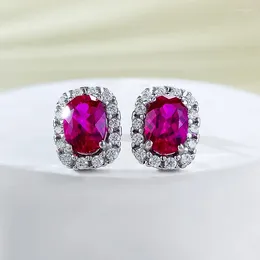 Stud Earrings Jewelry S925 Silver Daily Simple And Versatile One Carat Simulated Ruby For Women's Xiaoqing Style