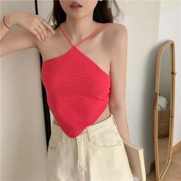 Women's Tanks Summer Fashion Sexy Halter Tank Top Slim Irregular Corset Crop Backless Tie Tops Coquette Gyaru Vacation Y2k Clothes