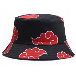Wide Brim Hats Bucket Hats Outdoor Sunscreen Bucket Hat Mens Japanese Art Cartoon Print Cloud Fisherman Womens Basin Cap T240429