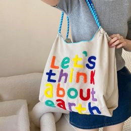 Totes Letter Embroidery Shopping Bag Portable Large Capacity Japanese-style Shoulder Tote Handbag