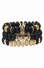 3pcsset Men Woman Bead Bracelet Royal Crown Charm Bangle Natural Beads Buddha Bracelet for Women and Mens Pulseras Masculina Y20094713903