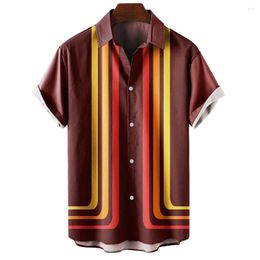 Men's Casual Shirts Mens Vintage Summer Oversized Stripe Short Sleeve Shirt Blouse Collared Button Down Tops Beach Men