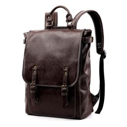 Backpack Vintage Men For Teenage School Bags Male Large Capacity Laptop Backpacks Leather Black Korean Travel 296m