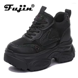 Casual Shoes Fujin 10cm Synthetic Cloth Genuine Leather Comfy Skate Thick Soled Spring Autumn Platform Wedge Chunky Sneaker 2024