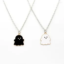 Chains Creative Personality Cartoon Ghost Necklace Couple Hip Hop Student Boyfriend Simple Pendant Black White Blue Pink Cute Style