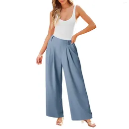 Women's Pants Solid Color High Waisted Plicated Side Pocket Wide Leg Work