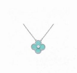 Pendant Necklaces 2022 christmas limited edition clover designer pendant necklaces for women retro vintage silver 4 leaf light blu9911277