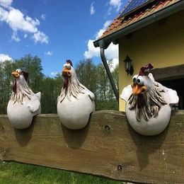 Decorative Objects Figurines Funny Fence Decorative Chicken Spoof Rooster Yard Ornament Garden Gardening Decorative Resin Crafts Garden Statues Sculpture T2405