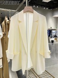 Women's Suits Fashion Milky Yellow Thin Suit Jacket For Women 2024 Spring And Summer Loose Youthful-Looking Draping Sun Protection Coat