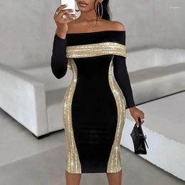 Casual Dresses Sequin Dress Woman Spring 2024 Arrivals Evening Party Elegant Fashion Luxury Off Shoulder Backless Long Sleeve Short