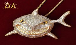 Animal Necklace for Men Gold Color Material Copper Full Cubic Zircons Hip Hop Jewelry With Rope Chain2266951