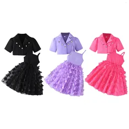Clothing Sets CitgeeKids Toddler Girls Outfits Sleeveless Tulle Dress And Short Sleeves Button Jacket Summer Clothes