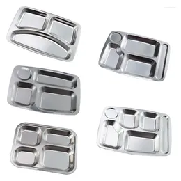 Plates Lightweight 304Stainless Steel Plate Rectangular Divided Dinner Tray Suitable For Meals And K92A